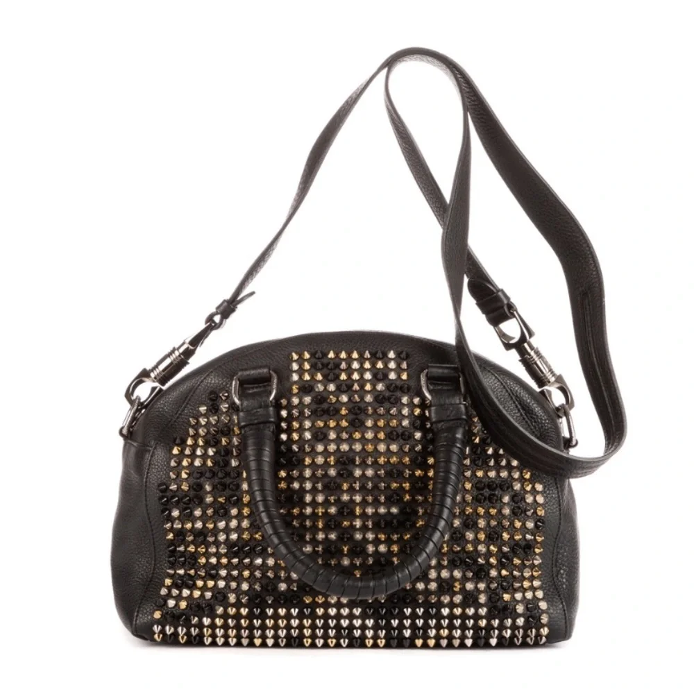 Christian Louboutin Panettone Boston Multicolor Spiked Black Leather Bag